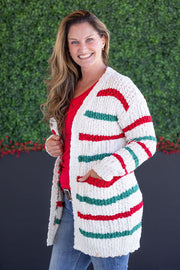 WAREHOUSE Stripe Cardigan - Christmas Stripe