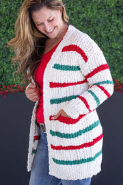 WAREHOUSE Stripe Cardigan - Christmas Stripe