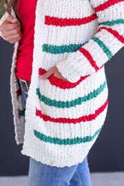 WAREHOUSE Stripe Cardigan - Christmas Stripe
