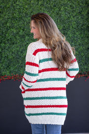 WAREHOUSE Stripe Cardigan - Christmas Stripe