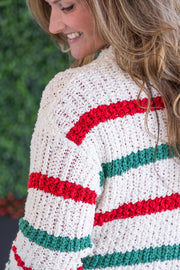 WAREHOUSE Stripe Cardigan - Christmas Stripe