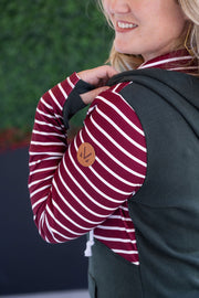 WAREHOUSE Soft Classic HalfZip Hoodie - Evergreen and Burgundy Stripes