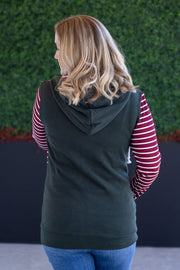 WAREHOUSE Soft Classic HalfZip Hoodie - Evergreen and Burgundy Stripes