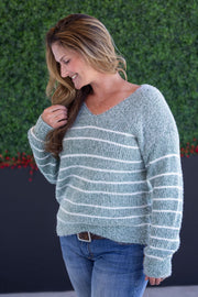 WAREHOUSE Cozy Striped Sweater - Green