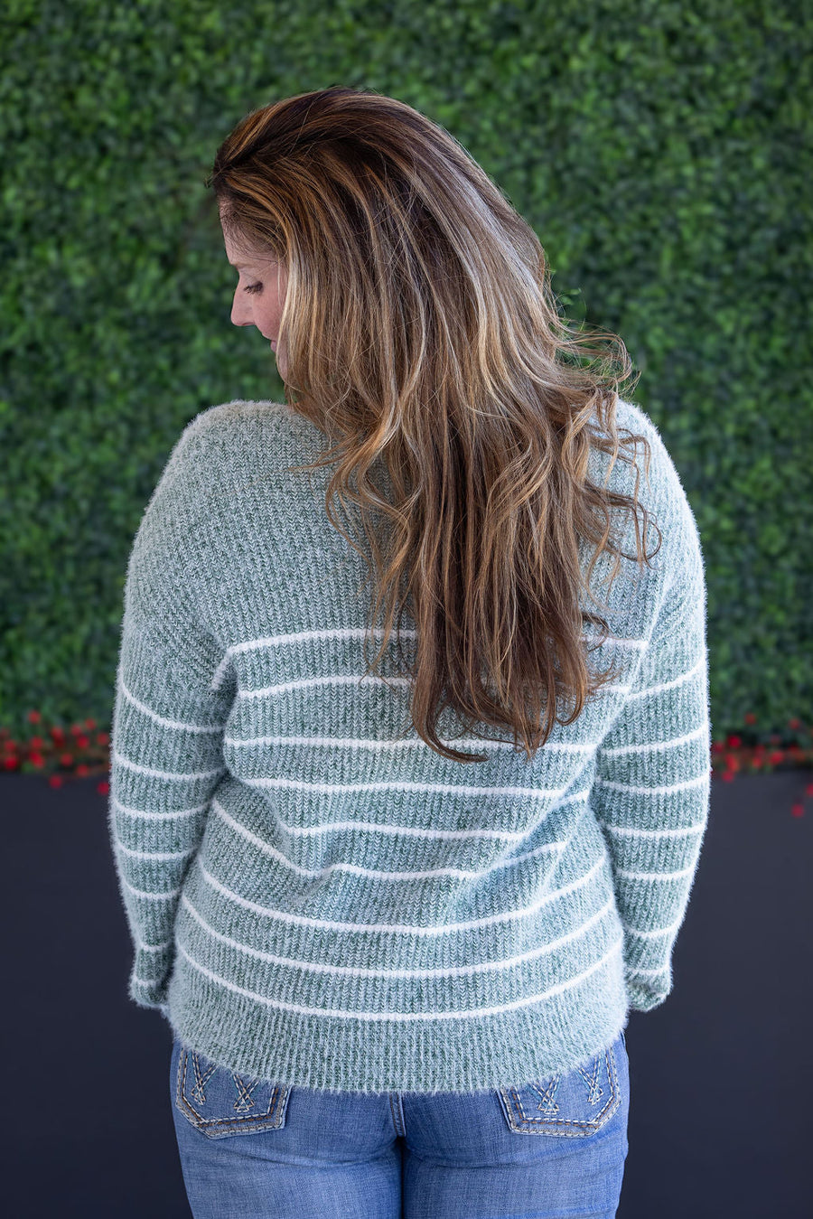 WAREHOUSE Cozy Striped Sweater - Green