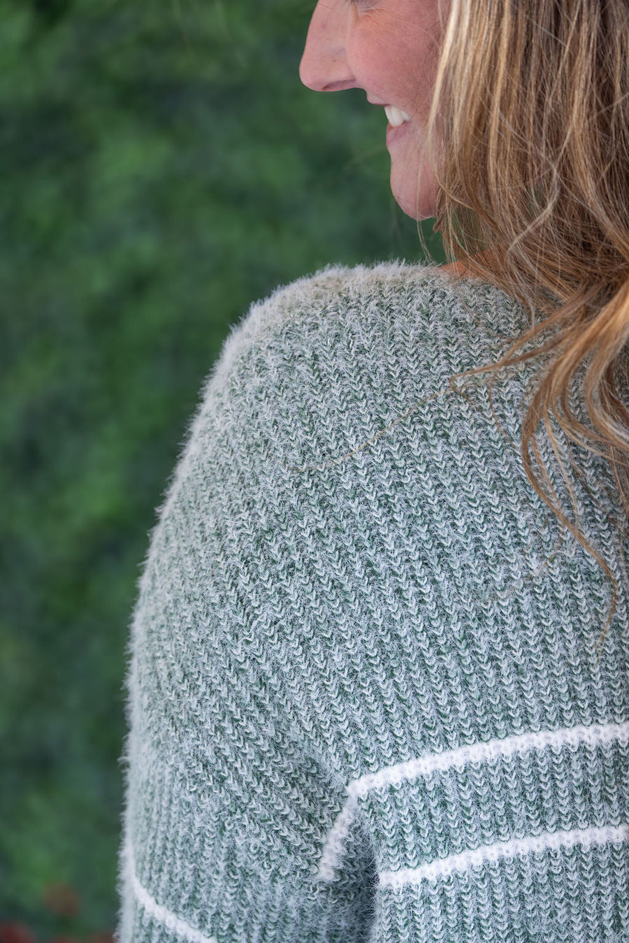 WAREHOUSE Cozy Striped Sweater - Green