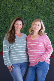 WAREHOUSE Cozy Striped Sweater - Green