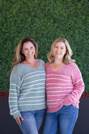 WAREHOUSE Cozy Striped Sweater - Green