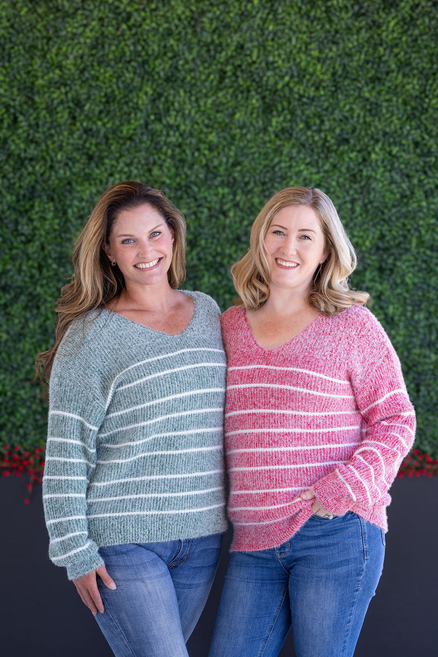 WAREHOUSE Cozy Striped Sweater - Green
