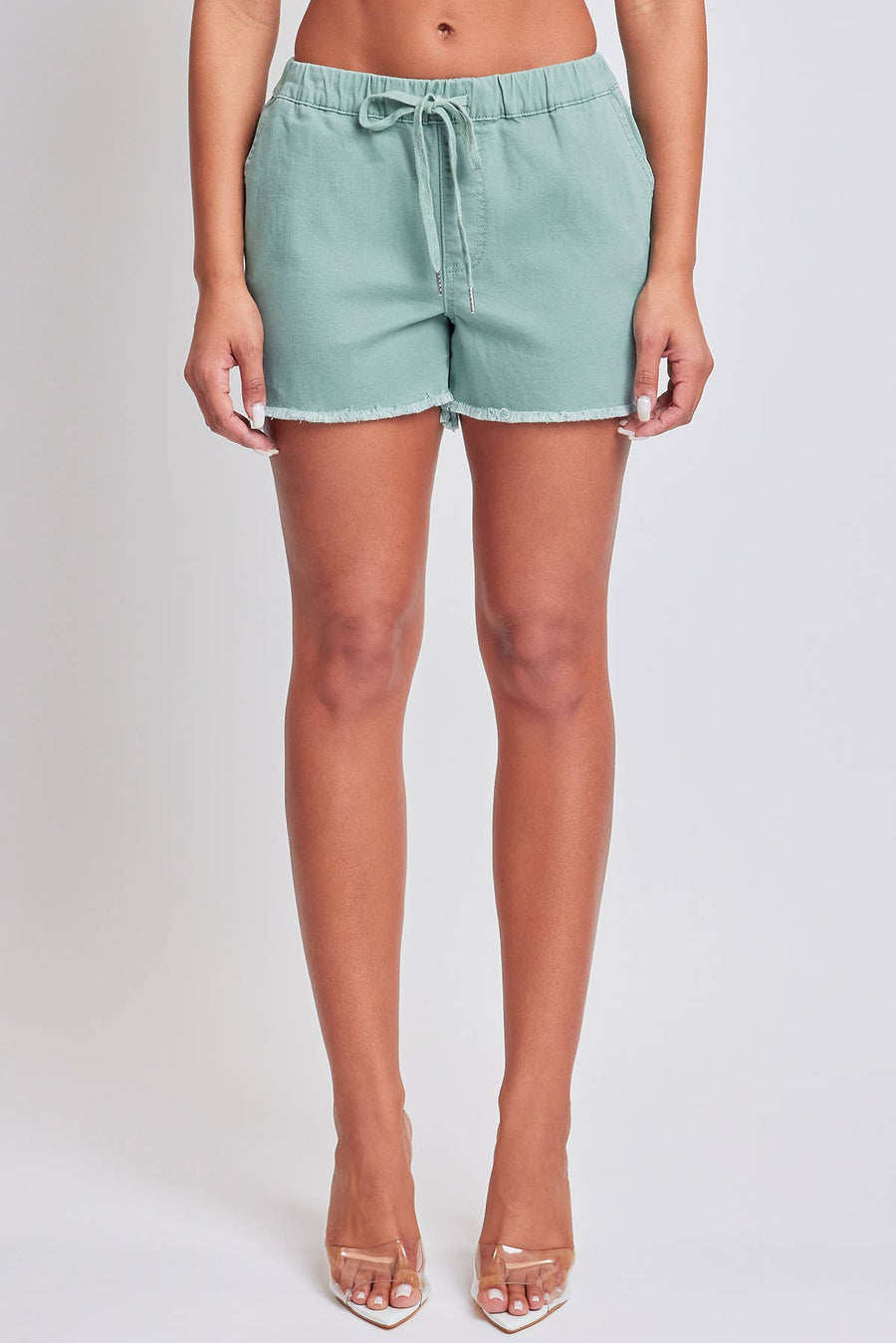 Frayed Hem Pull-on Shorts: Evergreen