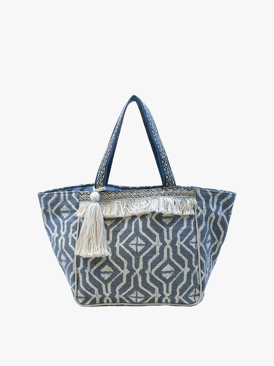 Rue Printed Cotton Tote w/ Fringe