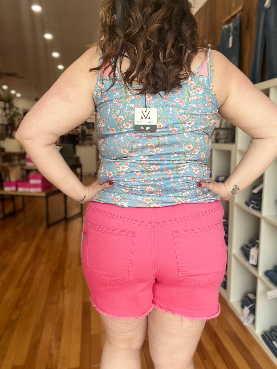 Frayed Hem Pull-on Shorts: Barberry