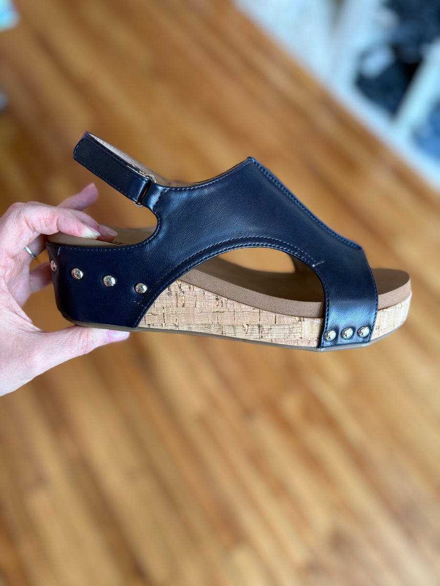 Volta Wedge- Navy Leather