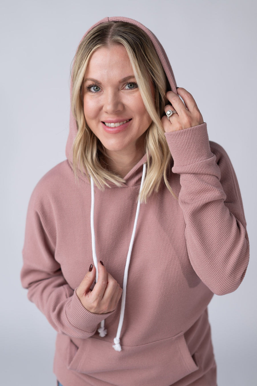 WAREHOUSE Kacey Ribbed Hoodie - Rose