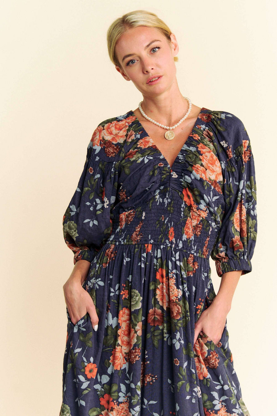 Midsummer Nights Maxi Dress- Navy Floral