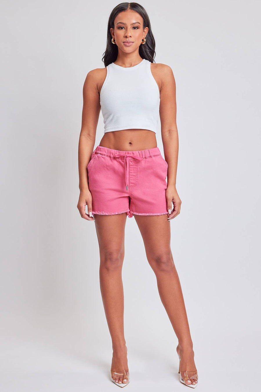 Frayed Hem Pull-on Shorts: Evergreen