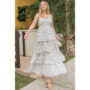 Floral Print Tiered Maxi Dress- Blue