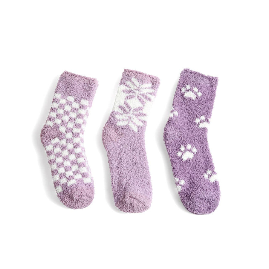 Lavender Fuzzy Socks - 3 Pair Set