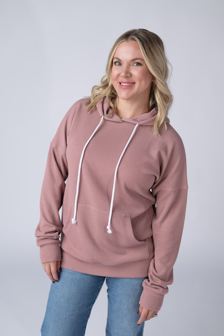 WAREHOUSE Kacey Ribbed Hoodie - Rose