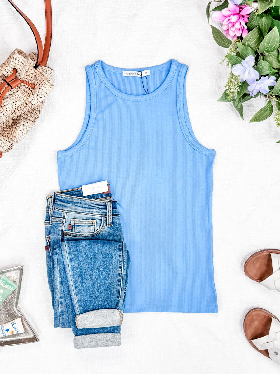 WAREHOUSE Tara Ribbed Tank - Light Blue