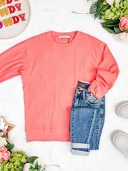 WAREHOUSE Corrine Ribbed Pullover Top - Coral