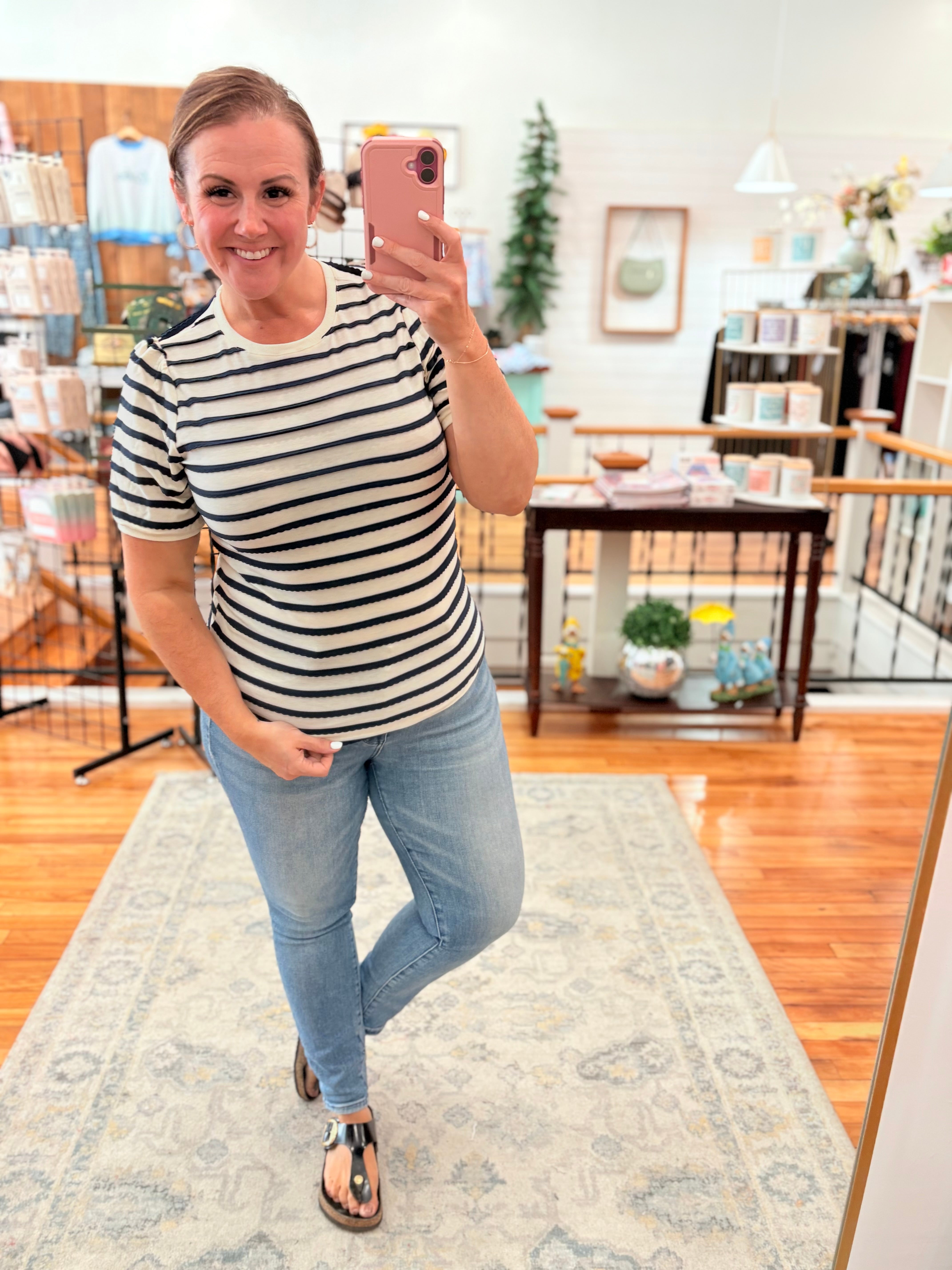 Stripe Round Neck Top- Navy & Cream