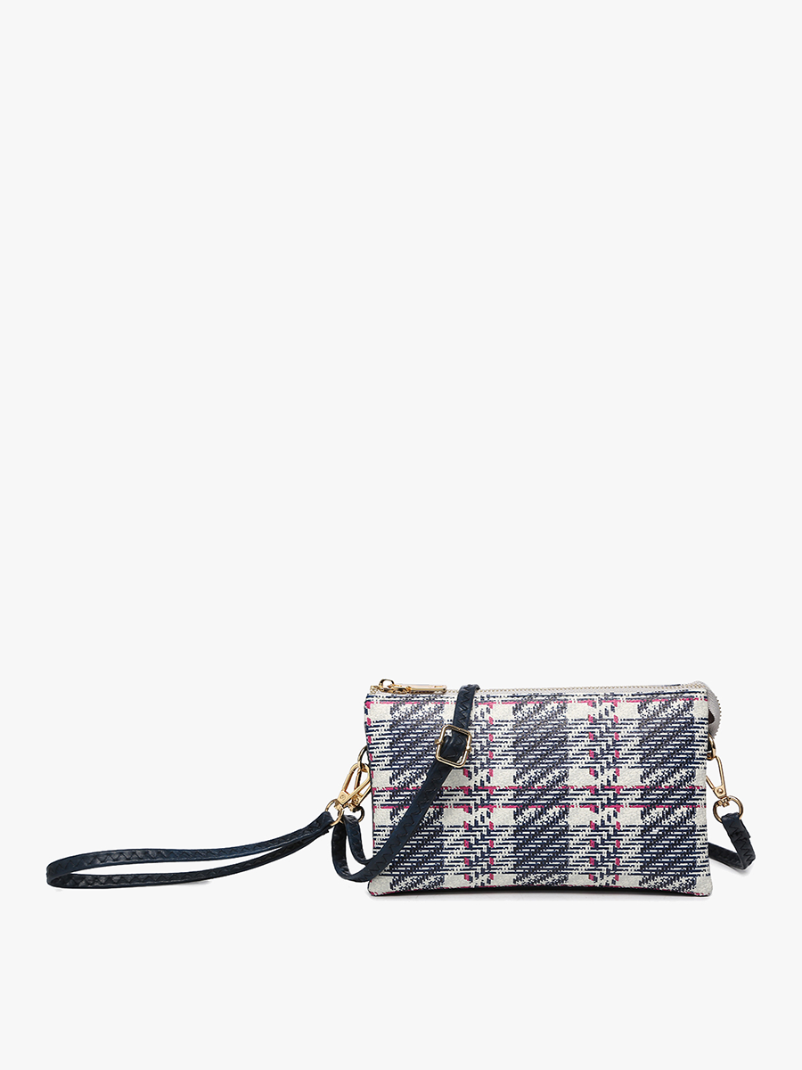 Riley Plaid Crossbody/Wristlet: Gray/Black