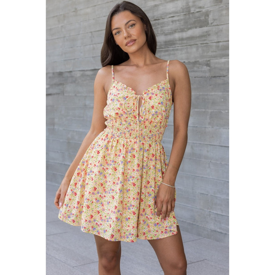 Smocked Waist Mini Dress- Yellow