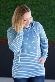 WAREHOUSE Hailey Pullover Hoodie - Teal Ribbons and Stripes
