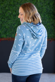 WAREHOUSE Hailey Pullover Hoodie - Teal Ribbons and Stripes