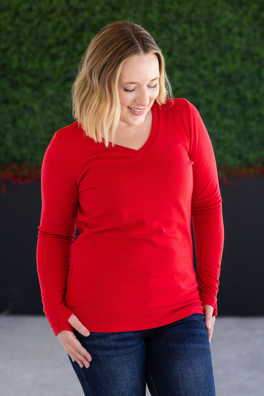 WAREHOUSE Leah Long Sleeve Top - Red
