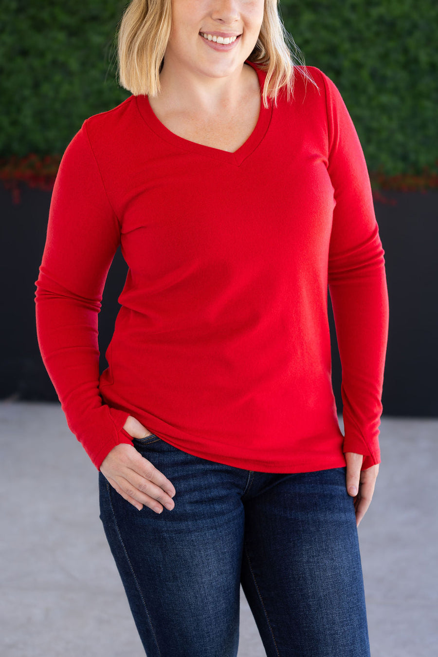 WAREHOUSE Leah Long Sleeve Top - Red