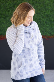 WAREHOUSE Classic Zoey ZipCowl Sweatshirt - Grey Trees and Stripes