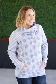 WAREHOUSE Classic Zoey ZipCowl Sweatshirt - Grey Trees and Stripes
