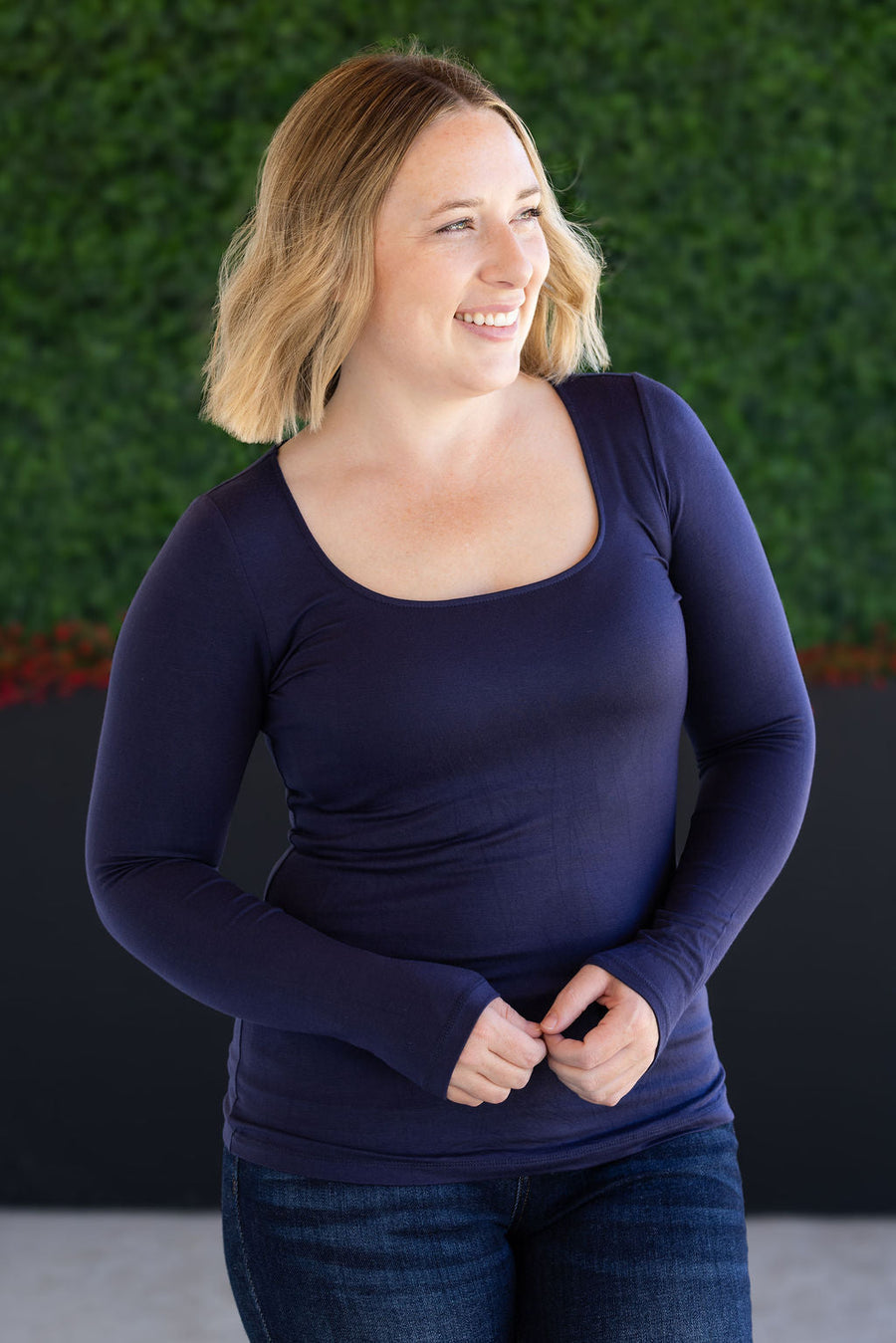 WAREHOUSE Alyssa Long Sleeve Top - Navy