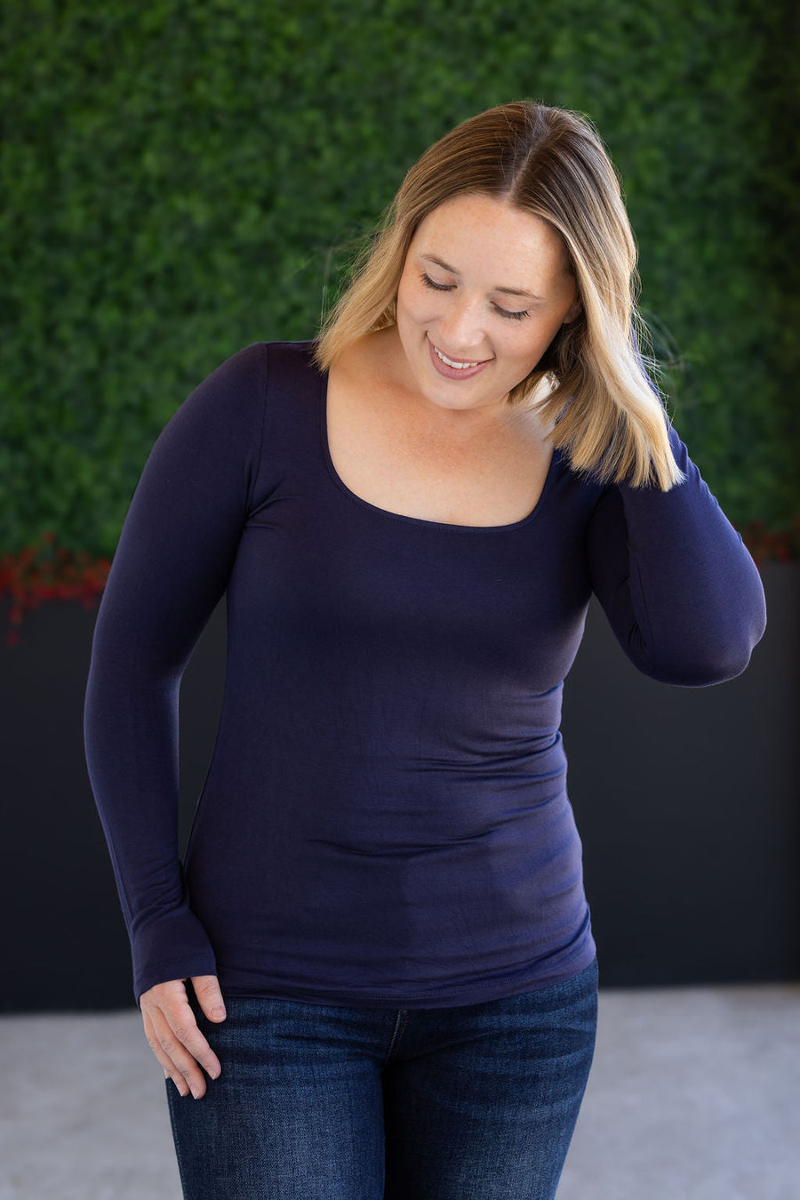 WAREHOUSE Alyssa Long Sleeve Top - Navy