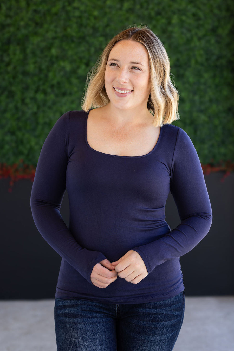 WAREHOUSE Alyssa Long Sleeve Top - Navy