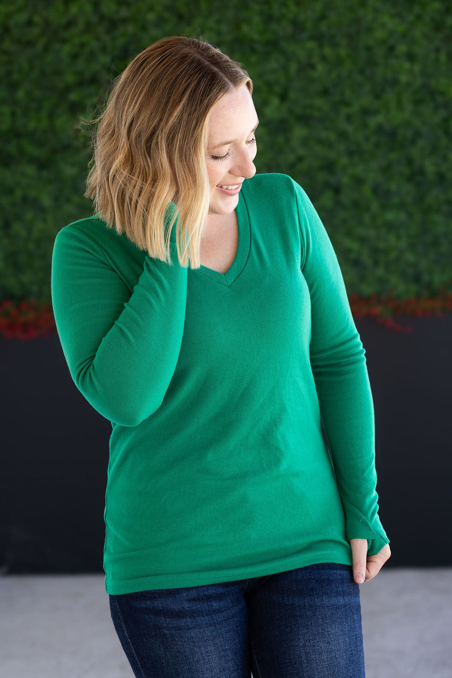 WAREHOUSE Leah Long Sleeve Top - Green