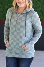 WAREHOUSE HalfZip Hoodie - Olive Checkers