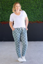 WAREHOUSE Classic Joggers - Olive Checkers