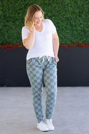 WAREHOUSE Classic Joggers - Olive Checkers