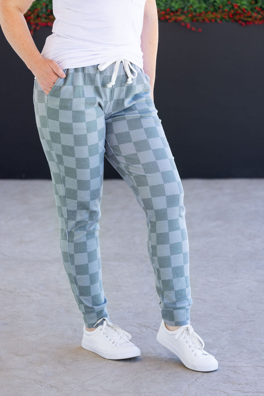 WAREHOUSE Classic Joggers - Olive Checkers