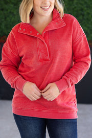 WAREHOUSE Jesse Vintage Wash Snap Pullover - Red