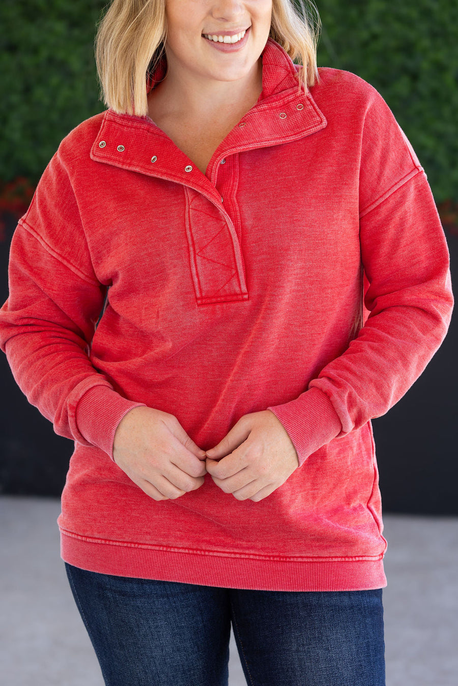 WAREHOUSE Jesse Vintage Wash Snap Pullover - Red