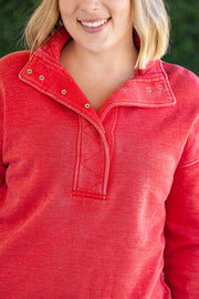 WAREHOUSE Jesse Vintage Wash Snap Pullover - Red