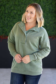 WAREHOUSE Jesse Vintage Wash Snap Pullover - Olive