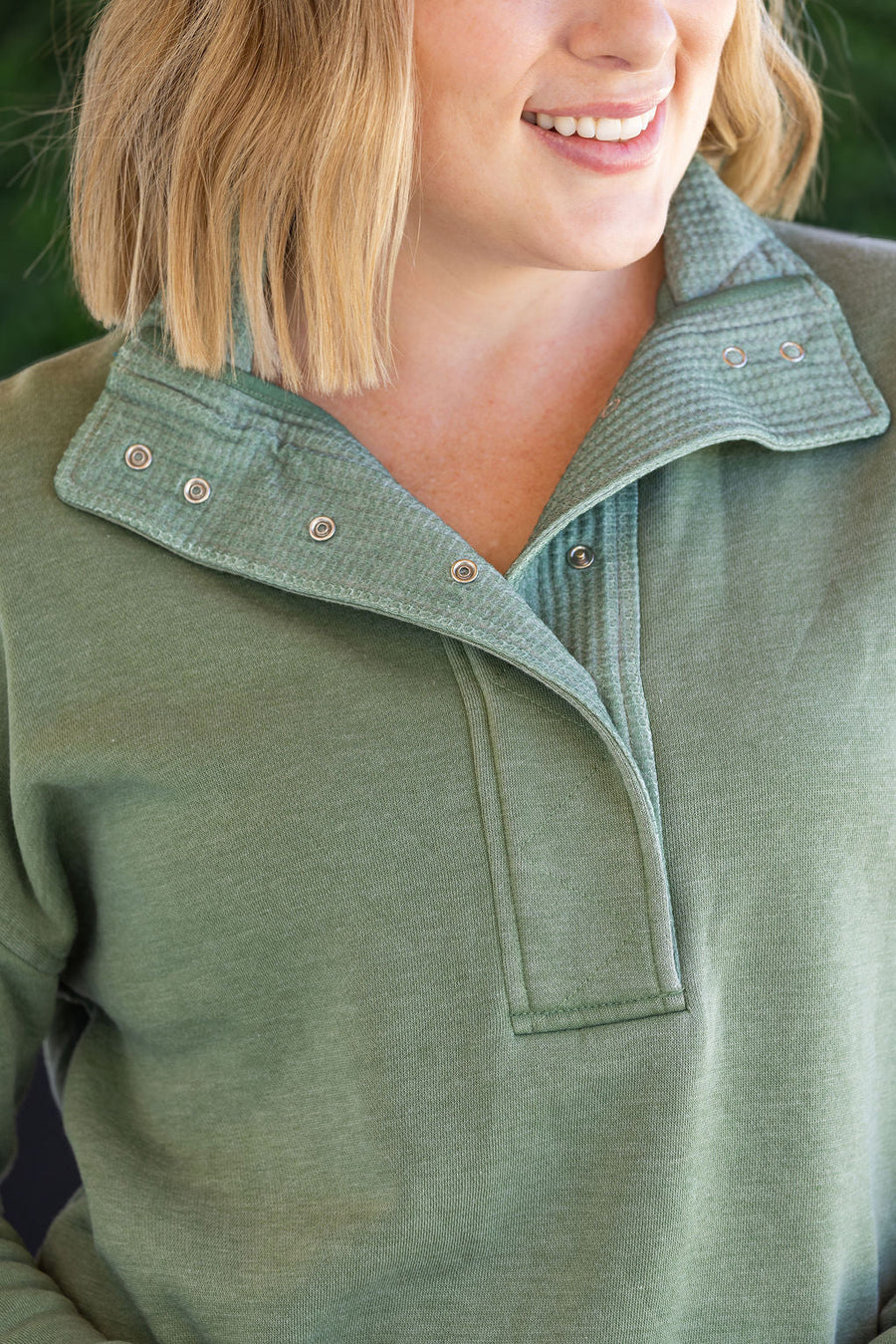 WAREHOUSE Jesse Vintage Wash Snap Pullover - Olive