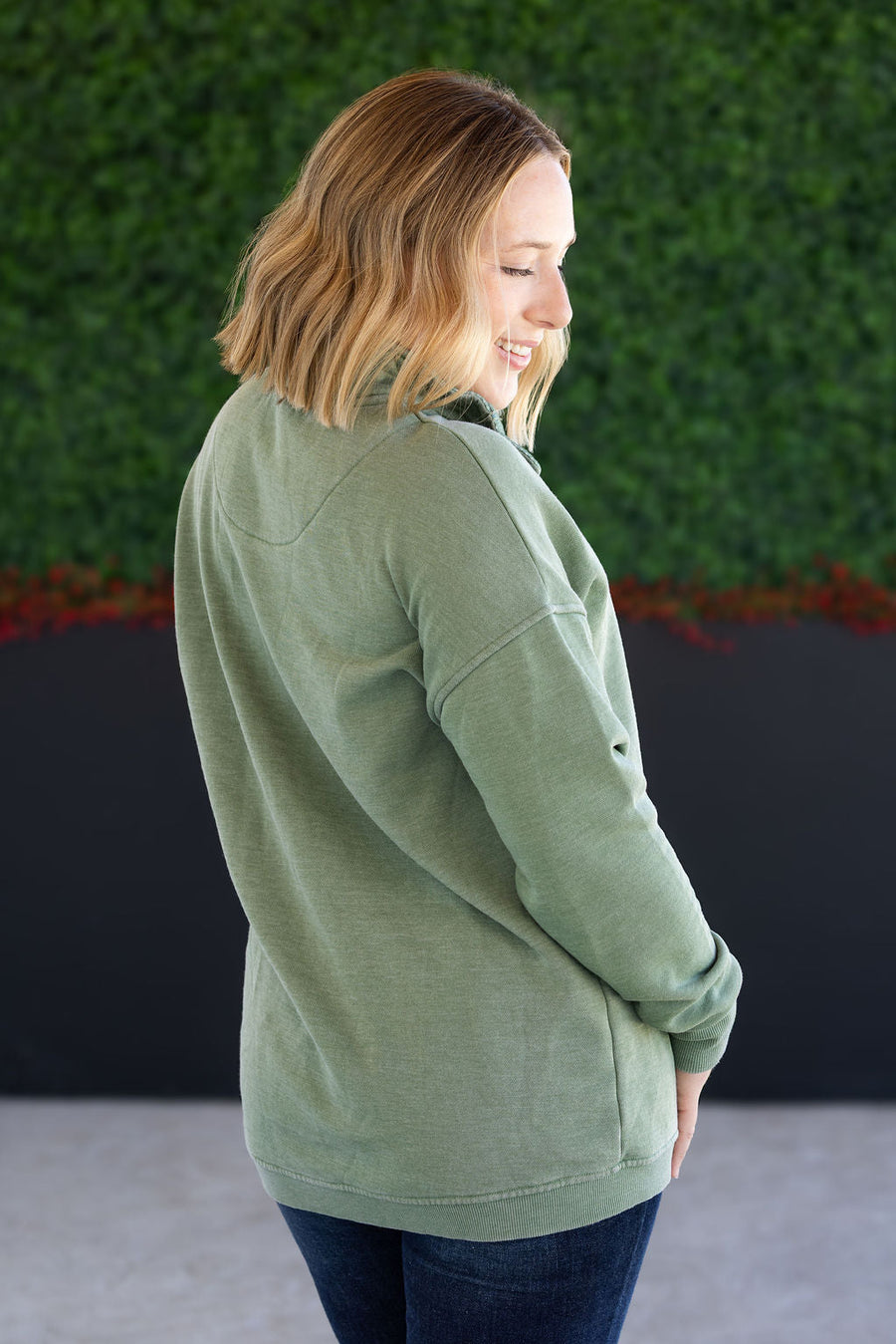 WAREHOUSE Jesse Vintage Wash Snap Pullover - Olive
