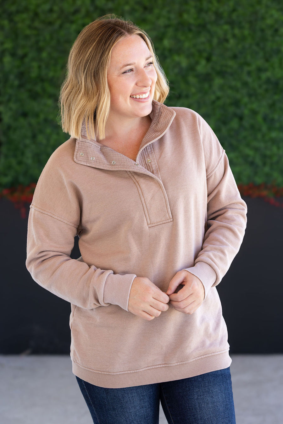 WAREHOUSE Jesse Vintage Wash Snap Pullover - Tan