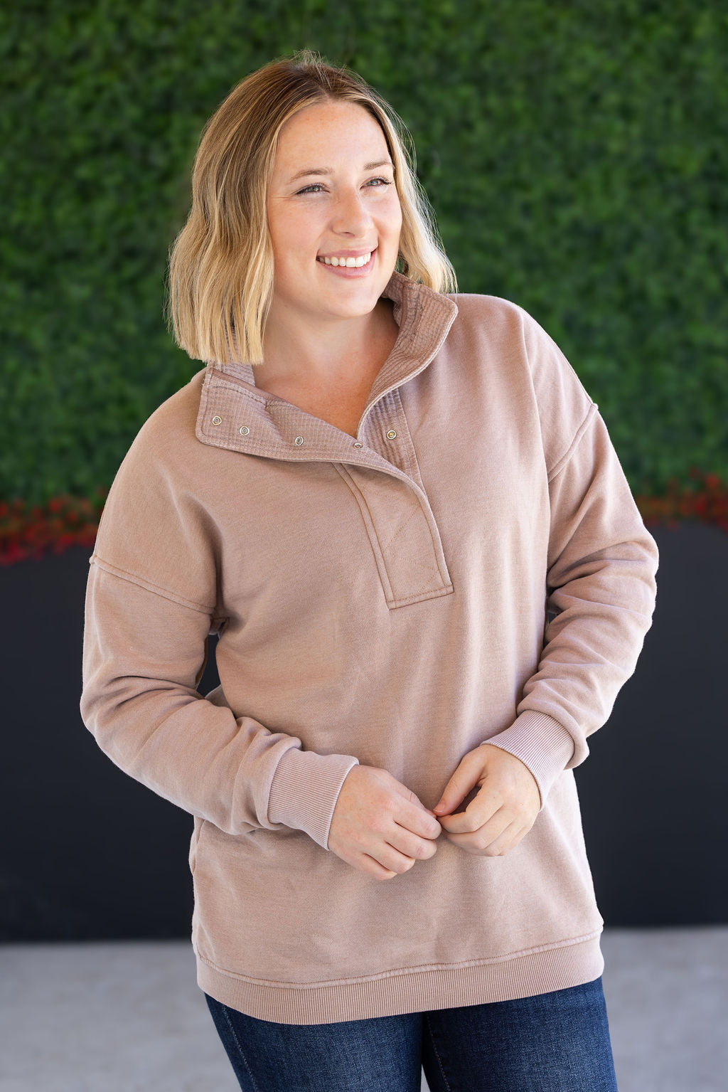 WAREHOUSE Jesse Vintage Wash Snap Pullover - Tan